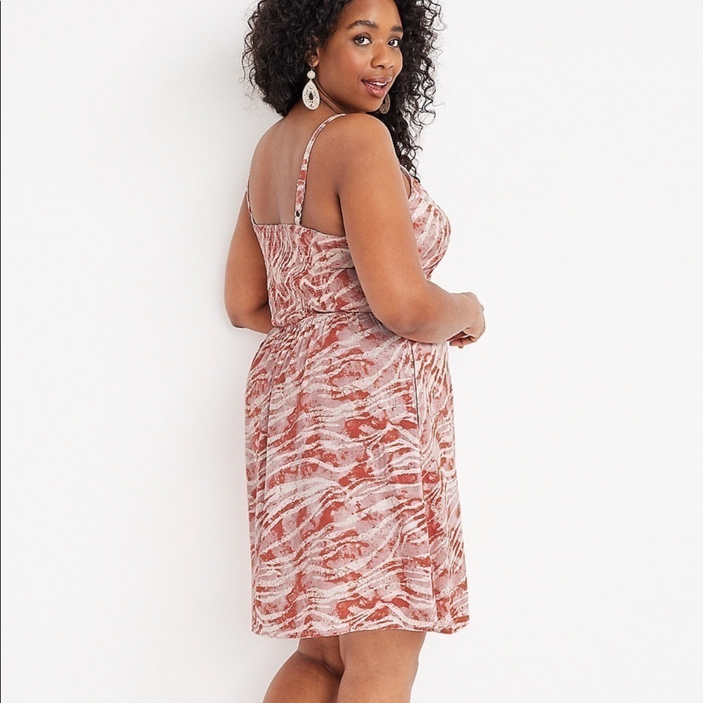 Maurice’s Animal Print Coral/White Zebra Stripe Spaghetti Strap Skater Dress 1X - Picture 3 of 14